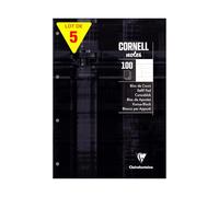 Clairefontaine 58198Cpack Lot de 5 Blocs de Cours "CORNELL notes" Encollé Perforé Noir - A4 21x29,7 cm - 200 Pages Ligné - Papier Blanc 90 g - Couverture Carte Pelliculée