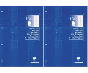 Clairefontaine 5819C Bloc de Cours Encollé Perforé Bleu Klein - A4 21x29,7 cm - 200 Pages Grands Carreaux - Papier Blanc 90 g - Couverture Carte Pelliculée (Lot de 2)