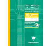 Clairefontaine 583C Un Étui de Copies Doubles non Perforées - 16,5x21 cm - 100 Pages Lignées avec Marge - Papier Blanc 90 g - Étui Réutilisable