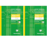 Clairefontaine 592C Un Étui de Copies Doubles non Perforées - 16,5x21cm - 200 Pages Petits Carreaux avec Marge - Papier Blanc 90 g - Étui Réutilisable (Lot de 2)