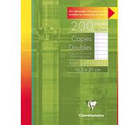 Clairefontaine 593C Un Étui de Copies Doubles non Perforées - 16,5x21 cm - 200 Pages Lignées avec Marge - Papier Blanc 90 g - Étui Réutilisable