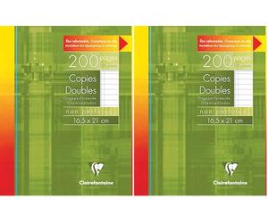 Clairefontaine 593C Un Étui de Copies Doubles non Perforées - 16,5x21 cm - 200 Pages Lignées avec Marge - Papier Blanc 90 g - Étui Réutilisable (Lot de 2)