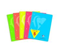 Clairefontaine 598723C Lot de 5 Cahiers à Spirales Mimesys - A4+ 22,5x29,7 cm - 240 Pages Petits Carreaux Cadrées et Perforées 4 Trous - Papier Blanc 90 g - Couverture Polypro - Couleur Fluo Aléatoire