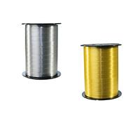 Clairefontaine 601776AMZC - un lot de 2 bobines de Ruban Bolduc Lisse - 500mx0,7 cm - Emballage cadeau, accessoire de décoration - Or/Argent