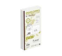 Clairefontaine 610645C - Paquet de 50 Enveloppes Forever 100% Recyclé DL-110x220mm 80g Auto-Adhésives - 80g/m² - Fenêtre Papier Cristal 45x100 (position 20/20)