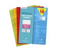 Clairefontaine 63196C Lot de 10 Cahiers Agrafés Déficients Visuels - 24x32 cm - 48 Pages Grands Carreaux Noirs 2,5 mm Agrandis - Papier Blanc 90 g - Couverture Carte Pelliculée - Couleurs Aléatoires