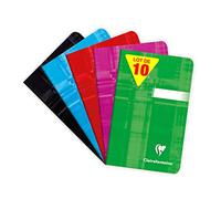 Clairefontaine 63592Cpack Lot de 10 Carnets Agrafés - 9x14 cm - 96 Pages Petits Carreaux - Papier Blanc 90 g - Couverture Carte Pelliculée Couleurs Aléatoires
