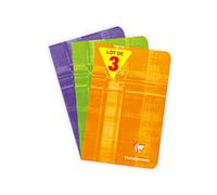 Clairefontaine 63601AMZC Lot de 3 Carnets Agrafés - 11x17 cm - 96 Pages Grands Carreaux - Papier Blanc 90 g - Couvertures Carte Pelliculée - Couleurs Aléatoires