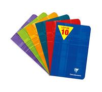 Clairefontaine 63602Cpack Lot de 10 Carnets Agrafés - 11x17 cm - 96 Pages Petits Carreaux - Papier Blanc 90 g - Couverture Carte Pelliculée - Couleurs Aléatoires