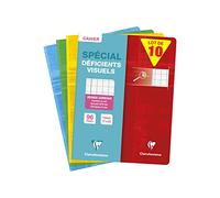 Clairefontaine 63796C Lot de 10 Cahiers Agrafés Déficients Visuels - 17x22 cm - 96 Pages Grands Carreaux Noirs 2,5 mm Agrandis - Papier Blanc 90 g - Couverture Carte Pelliculée - Couleurs Aléatoires