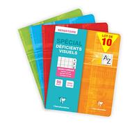 Clairefontaine 63799Cpack Lot de 10 Répertoires Agrafés Déficients Visuels - 17x22 cm - 96 Pages Grands Carreaux Noirs Agrandis - Papier Blanc 90 g - Couverture Carte Pelliculée - Couleurs Aléatoires