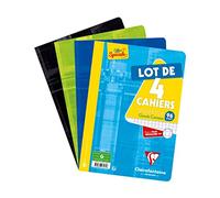 Clairefontaine 643161C Lot de 4 Cahiers Agrafés - A4 21x29,7 cm - 96 Pages Grands Carreaux - Papier Blanc 90 g - Couvertures Carte Couleurs Aléatoires
