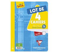 Clairefontaine 643361C Lot de 4 Cahiers Agrafés - 24x32 cm - 96 Pages Grands Carreaux - Papier Blanc 90 g - Couverture Carte Pelliculée Couleurs Aléatoires