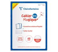 Clairefontaine 66311C Un Cahier Magique Agrafé - 24x32 cm - 48 Pages Grands Carreaux - Papier Blanc 90 g - Couverture Ardoise Double-Face Effaçable à Sec