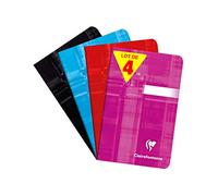 Clairefontaine 663592AMZC Lot de 4 Carnets Agrafés - 9x14 cm - 96 Pages Petits Carreaux - Papier Blanc 90 g - Couvertures Carte Pelliculée - Couleurs Aléatoires