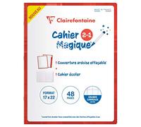 Clairefontaine 66751C Un Cahier Magique Agrafé - 17x22 cm - 48 Pages Grands Carreaux - Papier Blanc 90 g - Couverture Ardoise Double-Face Effaçable à Sec