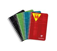 Clairefontaine 68681C Lot de 10 Carnets à Spirale - 11x17 cm - 100 Pages Grands Carreaux - Papier Blanc 90 g - Couverture Carte Pelliculée - Couleurs Aléatoires