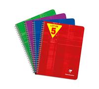 Clairefontaine 68761C Lot de 5 Cahiers à Spirale - 17x22 cm - 180 Pages Grands Carreaux - Papier Blanc 90 g - Couverture Carte Pelliculée - Couleurs Aléatoires