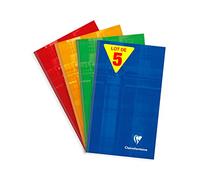Clairefontaine 69502C Lot de 5 Carnets Brochures Rembordés Rigide - 11x17 cm - 192 Pages Petits Carreaux - Papier Blanc 90 g - Couverture Carte Pelliculée - Couleurs Aléatoires