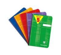 Clairefontaine 69602Cpack Lot de 5 Carnets Brochures Dos Toilé - 11x17 cm - 192 pages Petits Carreaux - Papier Blanc 90 g - Couverture Carte Pelliculée Couleurs Aléatoires