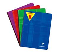 Clairefontaine 69741C Lot de 5 Cahiers Brochures Dos Toilé - 17x22 cm - 192 Pages Grands Carreaux - Papier Blanc 90 g - Couverture Carte Pelliculée - Couleurs Aléatoires