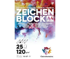 Clairefontaine 70525B - Bloc Collé Papier Dessin A4 21x29,7 cm 120g - 25 Feuilles Papier Dessin Blanc au Grain Très Léger - Idéal pour l'Illustration
