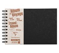 Clairefontaine 781161C Collection Age Bag Un Album de Voyage à Spirale Noir - A5 paysage 21x14,8 cm - 80 Pages - Papier Blanc 120 g Ligné + Papier à Grain Noir 160 g - Couverture Lustrée Grain Cuir