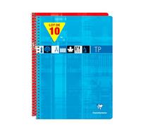 Clairefontaine 8007C Lot de 10 Cahiers à Spirale de Travaux Pratiques - 24x32 cm - 80 Pages Grands Carreaux 90 g et Unies Blanches 125 g - Couverture Carte Pelliculée - Couleurs Aléatoires