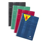 Clairefontaine 8121C Lot de 5 Cahiers à Spirale - A4 21x29,7 cm - 148 Pages Grands Carreaux - Papier Blanc 90 g - Couverture Carte Pelliculée - Couleurs Aléatoires