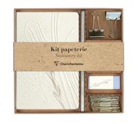Clairefontaine 813074C - Un Kit de Papeterie contenant un Carnet 11x17 cm 64 Pages Lignées, un Crayon de Papier, 2 Pinces doubles-clip, 10 Trombones et une Gomme - Collection Tulip Paper