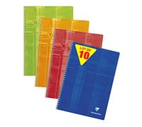Clairefontaine 81444C Lot de 10 Cahiers à Spirale - A4 21x29,7 cm - 100 Pages Quadrillées 4x4 - Papier Blanc 90 g - Couverture Carte Pelliculée - Couleurs Aléatoires