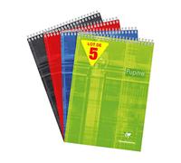 Clairefontaine 8151Cpack Lot de 5 Blocs Pupitre à Spirale en-Tête - A4 21x29,7 cm - 160 Pages Détachables Grands Carreaux - Papier Blanc 90 g - Couverture Carte Pelliculée - Couleurs Aléatoires