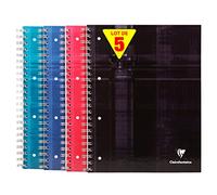 Clairefontaine 8211C Lot de 5 Cahiers à Spirale Bind'O Block - A4+ 22,5x29,7 cm - 160 Pages Détachables Perforées Grands Carreaux Cadrées - Papier Blanc 90 g - Couverture Rigide Couleurs Aléatoires