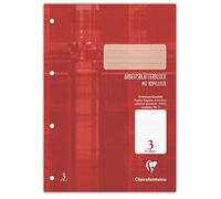 Clairefontaine 82603C- Bloc de cours DIN A4 21x29,7 cm, encollé en tête, 100 pages 90g, perforé 4 trous, avec marge et entête, réglure 3, lignée pour la 3ème année scolaire, rouge, 1 pièce