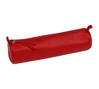 Clairefontaine 8308C - Trousse Scolaire Ronde Rouge Ø5,5x22 cm en Véritable Cuir d'Agneau
