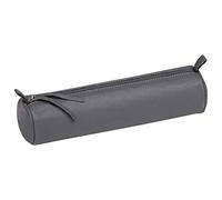 Clairefontaine 8334C Trousse Scolaire Ronde en Cuir Gris Ø5,5x22cm
