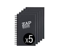 Clairefontaine 8362Cpack - Carnet Spiralé Zap Book - 160 Feuilles Papier Croquis 100% Recyclé - A5 14,8x21 cm 80g - Couverture Noire - Paquet de 5 Carnets, Noir