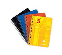 Clairefontaine 8502Cpack Lot de 5 Carnets à Spirale - 9x14 cm - 180 Pages Petits Carreaux - Papier Blanc 90 g - Couverture Carte Pelliculée - Couleurs Aléatoires