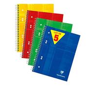 Clairefontaine 8570Cpack Lot de 5 Cahiers à Spirale Studium - A5+ 16x21 cm - 160 Pages Détachables Perforées 6 Trous Unies Blanches Papier Blanc 90 g - Couverture Carte Pelliculée Couleurs Aléatoires