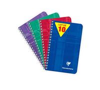 Clairefontaine 8582Cpack Lot de 10 Carnets à Spirale - 7,5x12 cm - 100 Pages Petits Carreaux - Papier Blanc 90 g - Couverture Carte Pelliculée - Couleurs Aléatoires