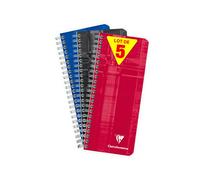 Clairefontaine 8672Cpack Lot de 5 Carnets à Spirale - 8,5x20 cm - 180 Pages Petits Carreaux - Papier Blanc 90 g - Couverture Carte Pelliculée - Couleurs Aléatoires