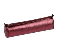 Clairefontaine Trousse scolaire ronde 8689C Cerise effet irisé véritable cuir d'agneau Ø5,5×22 cm