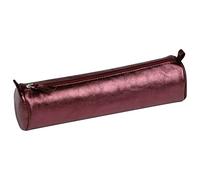 Clairefontaine 8689C - Trousse Scolaire Ronde Cerise Effet irisé Ø5,5x22 cm en Véritable Cuir d'Agneau
