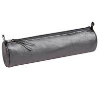 Clairefontaine 8690C - Trousse Scolaire Ronde Graphite Effet irisé Ø5,5x22 cm en Véritable Cuir d'Agneau