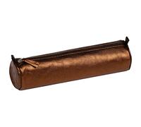 Clairefontaine 8691C - Trousse Scolaire Ronde Brune Effet irisé Ø5,5x22 cm en Véritable Cuir d'Agneau