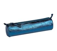 Clairefontaine 8693C - Trousse Scolaire Ronde Bleu indigo Effet irisé Ø5,5x22 cm en Véritable Cuir d'Agneau