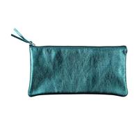 Clairefontaine Trousse scolaire plate 8706C – Étui à crayons cuir d'agneau turquoise irisé 22 x 11 cm