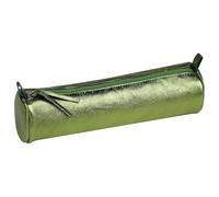 Clairefontaine - Trousse scolaire ronde 8711C - Véritable cuir d'agneau vert olive irisé Ø5,5×22 cm