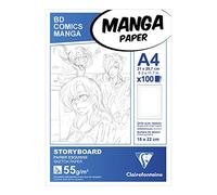 Clairefontaine 94037C Bloc Encollé Manga et Storyboard - 100 Feuilles Papier Esquisse Blanc A4 21x29,7 cm 55g - Papier imprimé avec une Graduation Simple