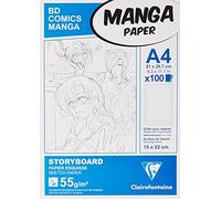 Clairefontaine 94038C Bloc Encollé Manga et Storyboard - 100 Feuilles Papier Esquisse Blanc A4 21x29,7 cm 55g - Papier imprimé avec une Grille divisée en 6 Cases